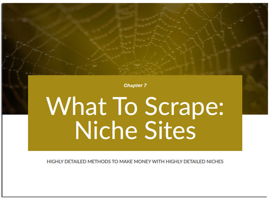 Chapter 7 of Web Scraping Secrets Exposed, Scraping Niche Sites (nutrition, health, stock images)